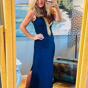 💙👑Lily Pulitzer,Gorgeous Blue Maxi W/Gold Trim Embellishments,A Stunner
